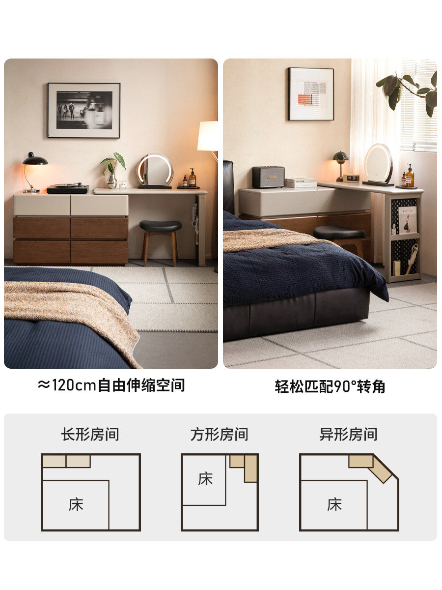 实木化妆桌卧室梳妆台收纳柜一体意式轻奢黑胡桃木化妆台